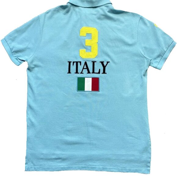 NEW Polo Ralph Lauren The Skinny Polo Shirt! Blue With Italy Flag  Soccer Number - Picture 2 of 2